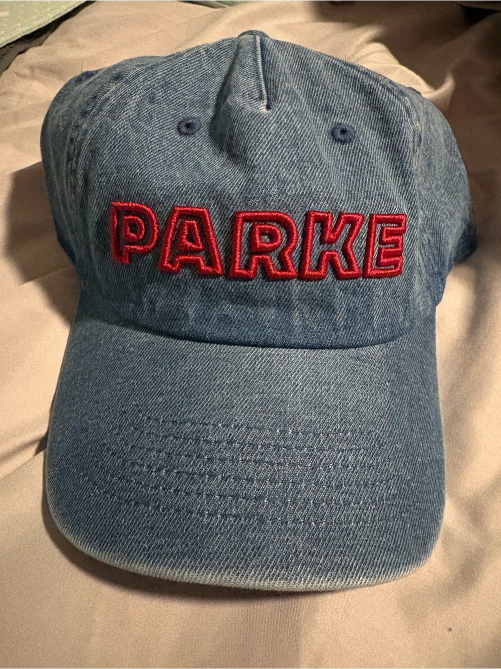 Parke TARGET Denim Baseball Cap - Light Blue with Red Embroidery